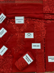 AZ Red Chiffon Thread Zari Sequence 3 Piece Unstitched Suit