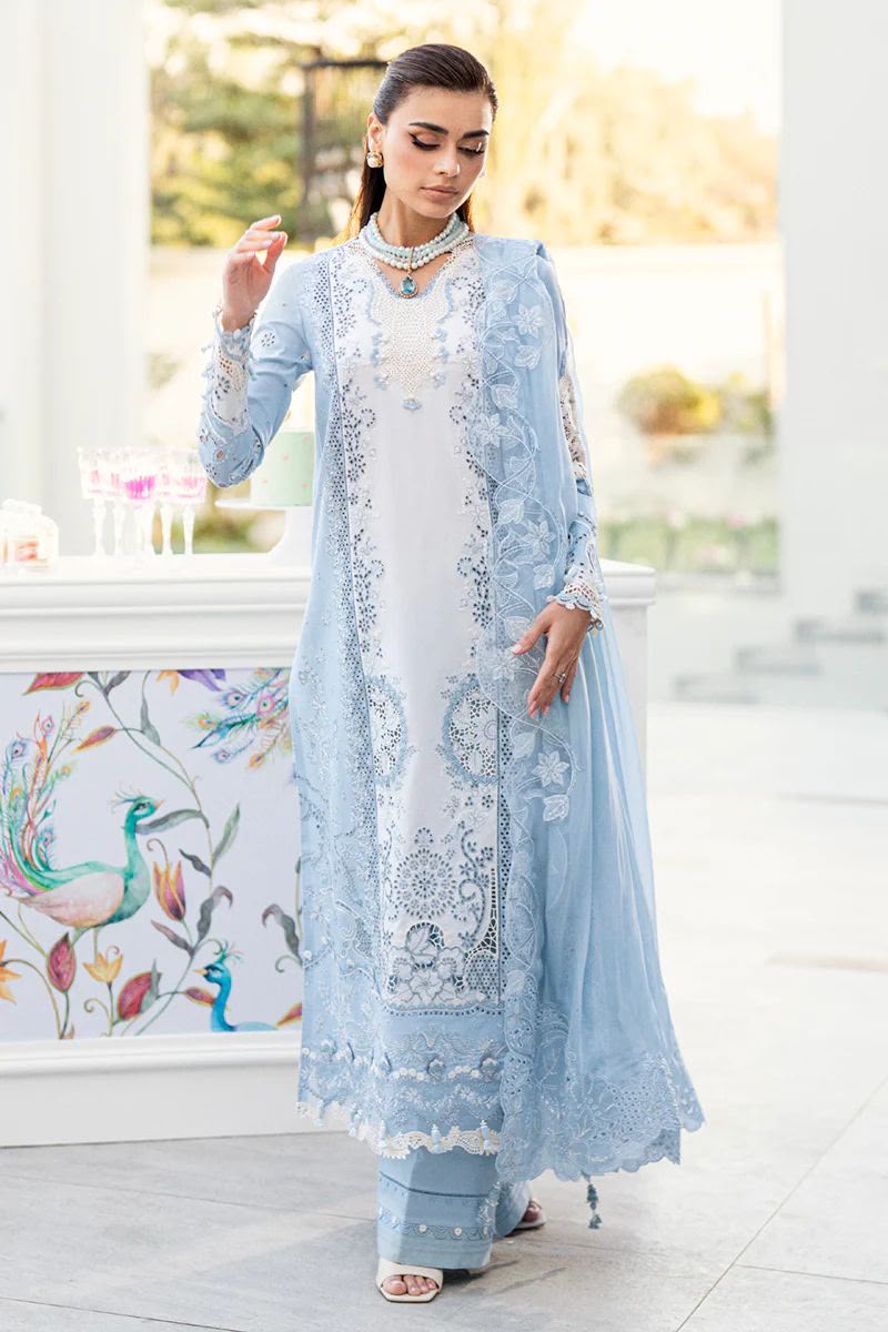 QK GL-71058 Premium Lawn Emb Chikankari 3 Piece Unstitched Suit With Organza Dupatta 2026