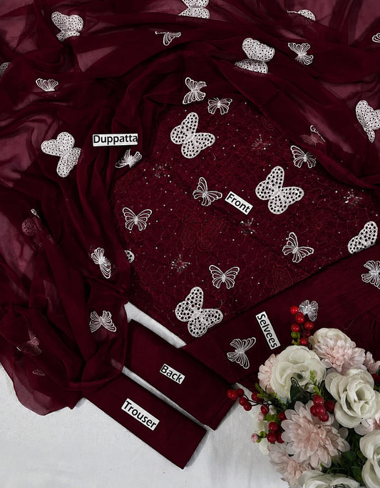 Butterfly Premium Lawn Chikankari Emb 3 Piece Suit