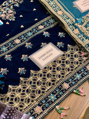 EAY-032 | Luxury Velvet 3 Piece Unstitched Suit 2026 – Heavy Adda Work & Organza Dupatta