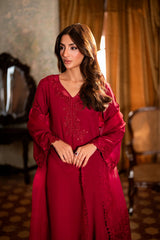 AZ Red Chiffon Thread Zari Sequence 3 Piece Unstitched Suit