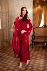 AZ Red Chiffon Thread Zari Sequence 3 Piece Unstitched Suit