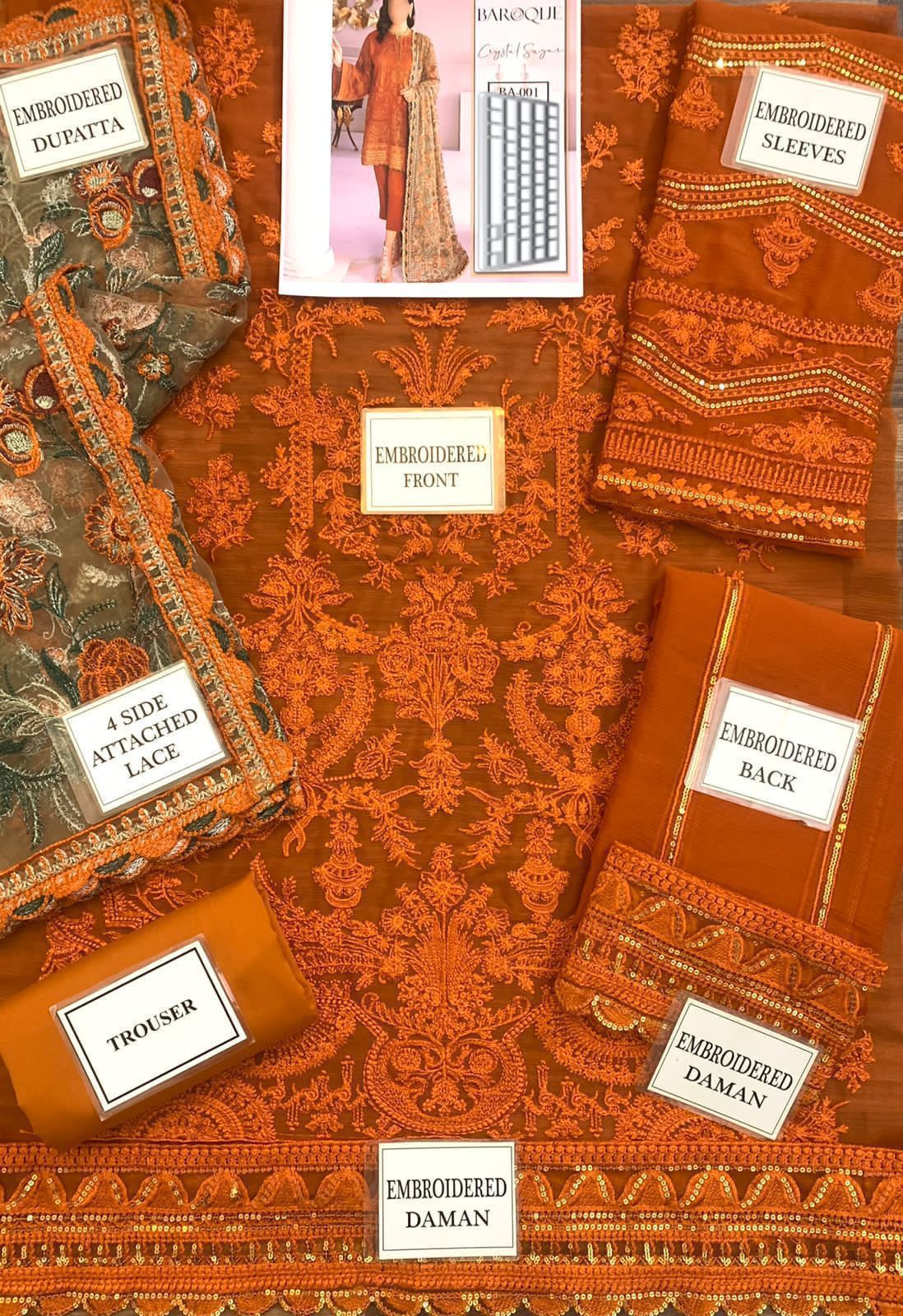 Barooque Heavy Party wear dress unstiched chiffon fabric