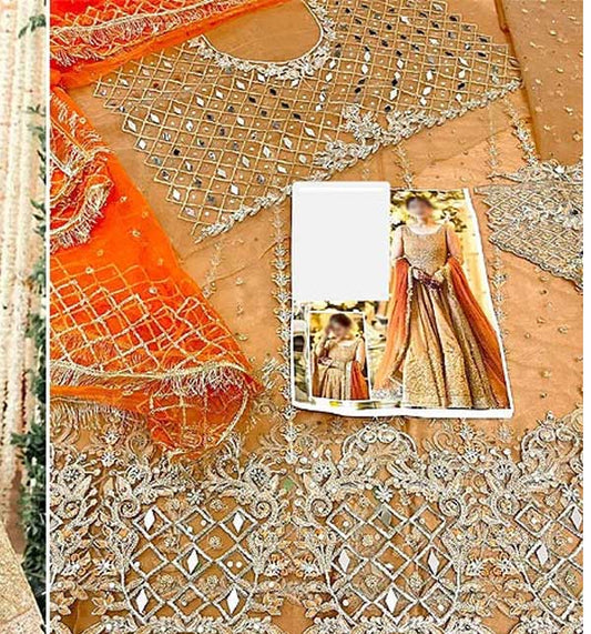 Aiman khan Mirror Work Heavy Embroidered Maxi Net Embroidery Dupatta