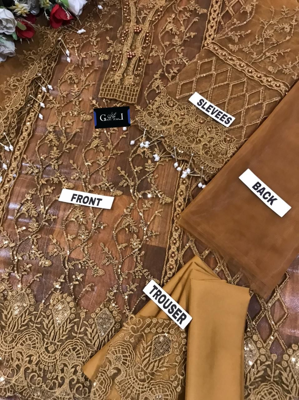 ANAYA PARTY WEAR NET HEAVY DRESS MUSTARD