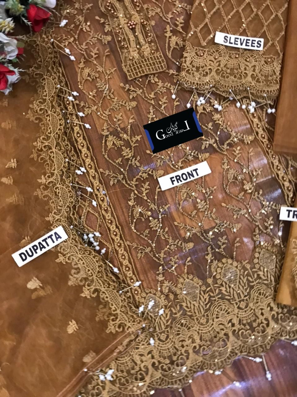 ANAYA PARTY WEAR NET HEAVY DRESS MUSTARD