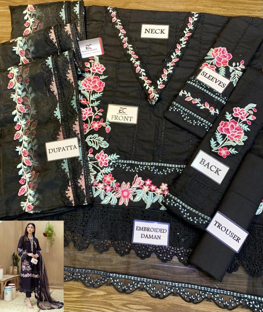 ADAN LIBAS Cotton Embroired unstiched Chikankari