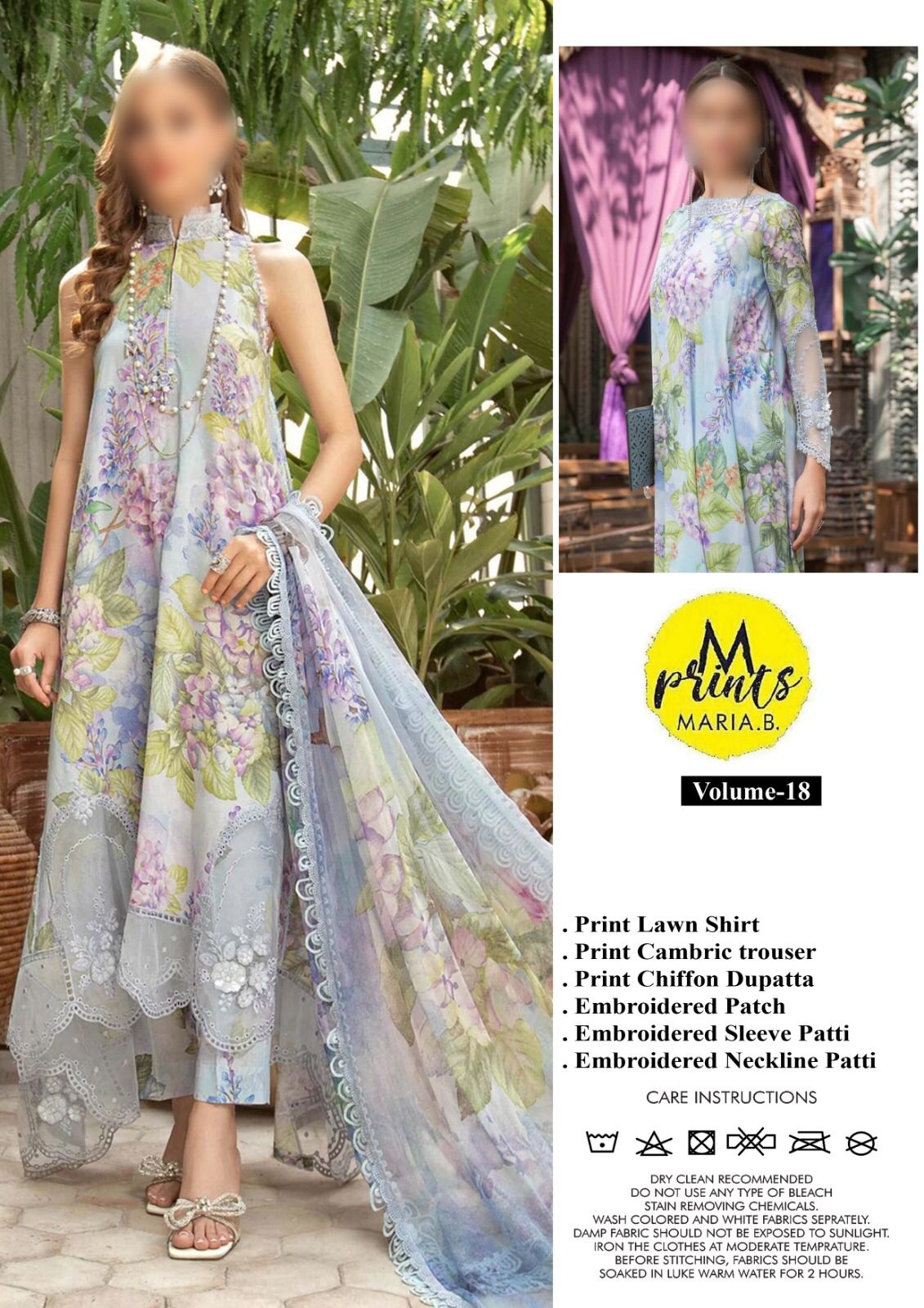 Maria b M print lawn with chiffon dupata