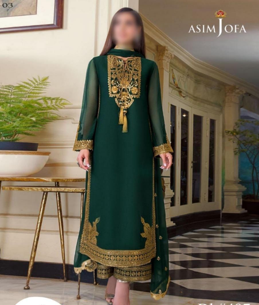 Asim Jofa Chiffon Embroired unstitched party wear dress