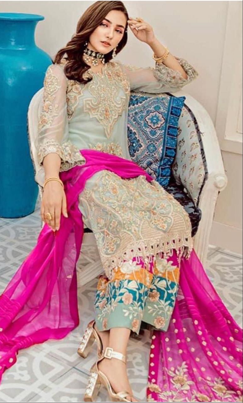 Imrozia Chiffon Embroired Party wear dress unstiched