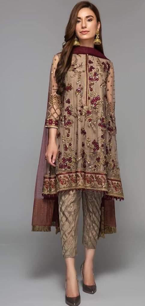 baroque Chiffon Embrored Party wear dress unstiched