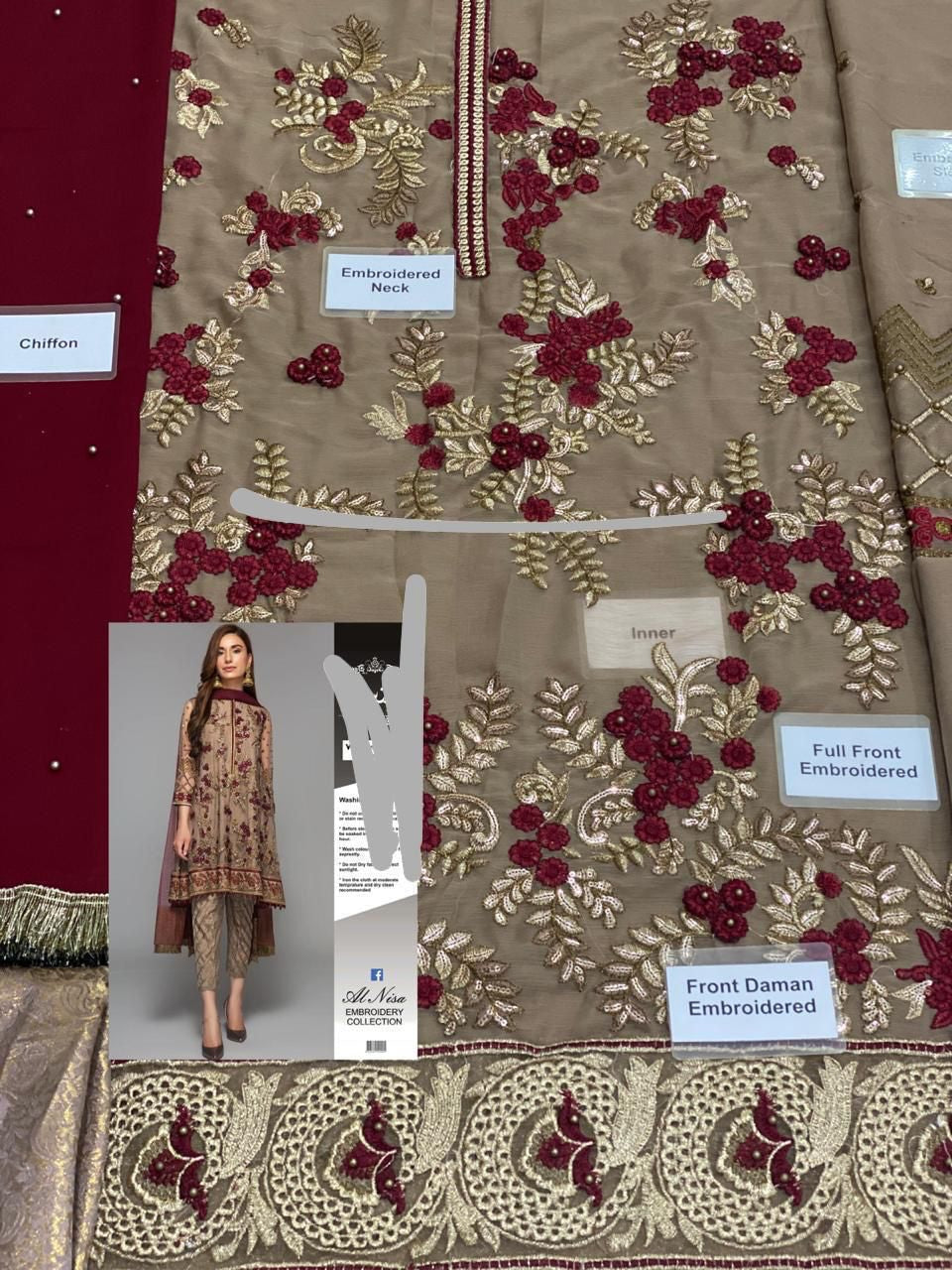 baroque Chiffon Embrored Party wear dress unstiched