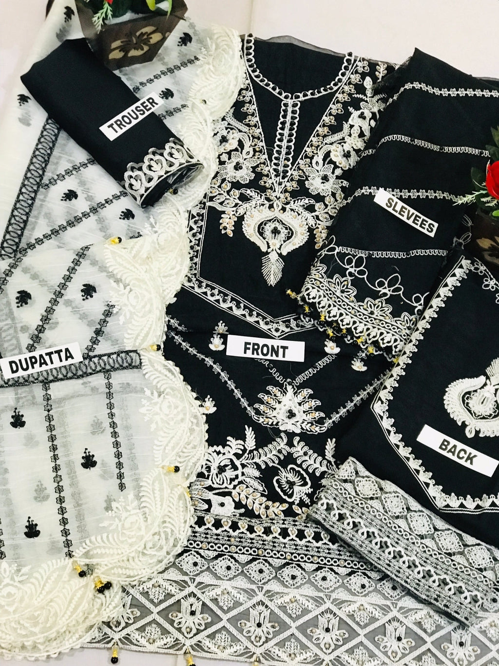 Designer Wear Organza fabric dress unstiched Black