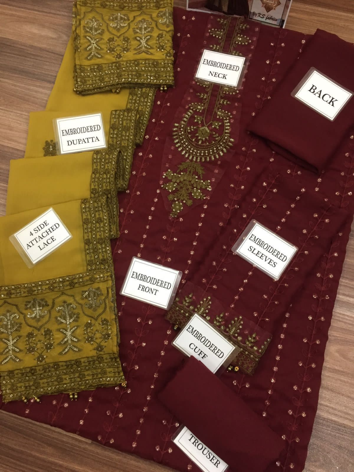 Sateen Maroon Chiffon Emborired party wear dress unstiched