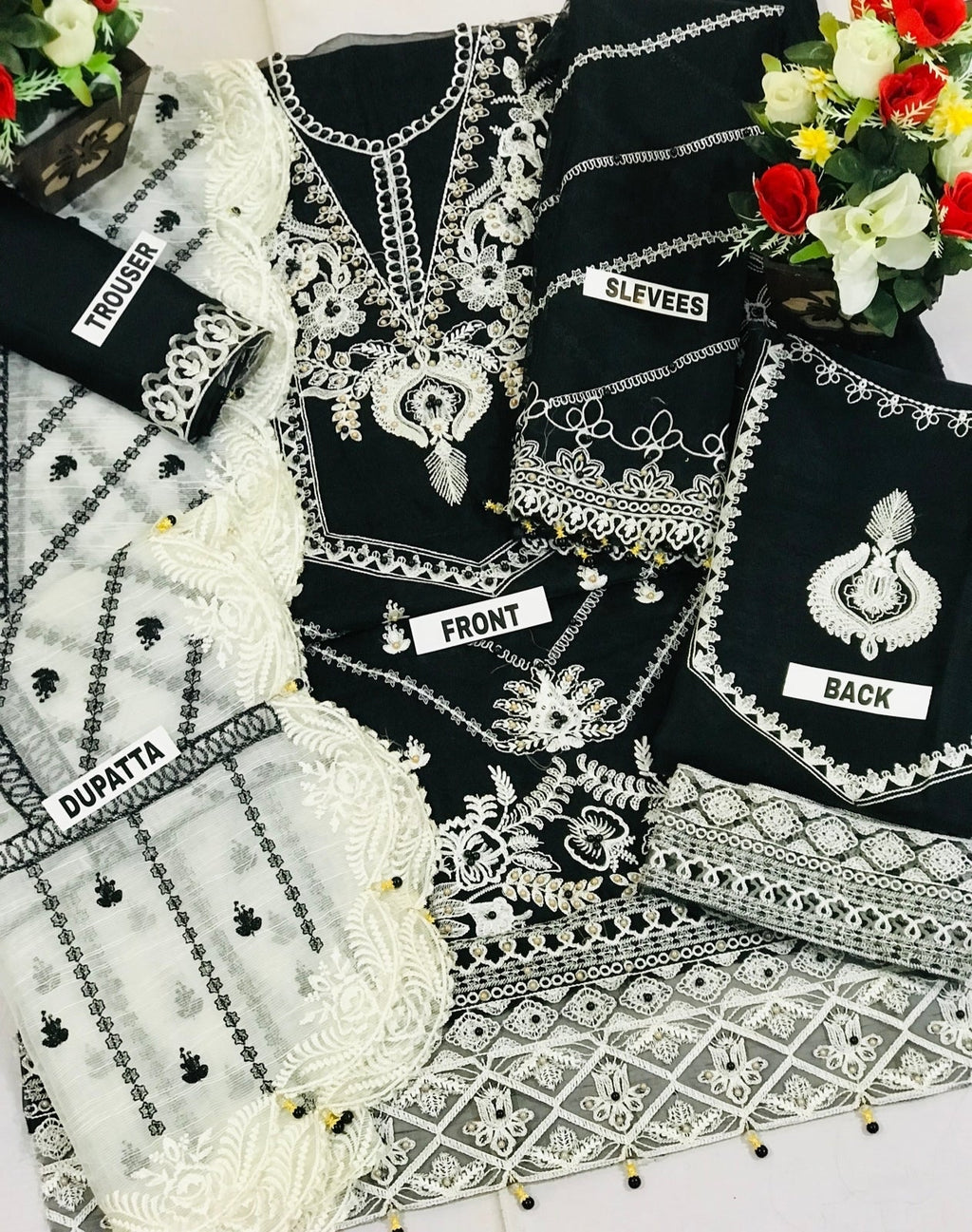 Designer Wear Organza fabric dress unstiched Black